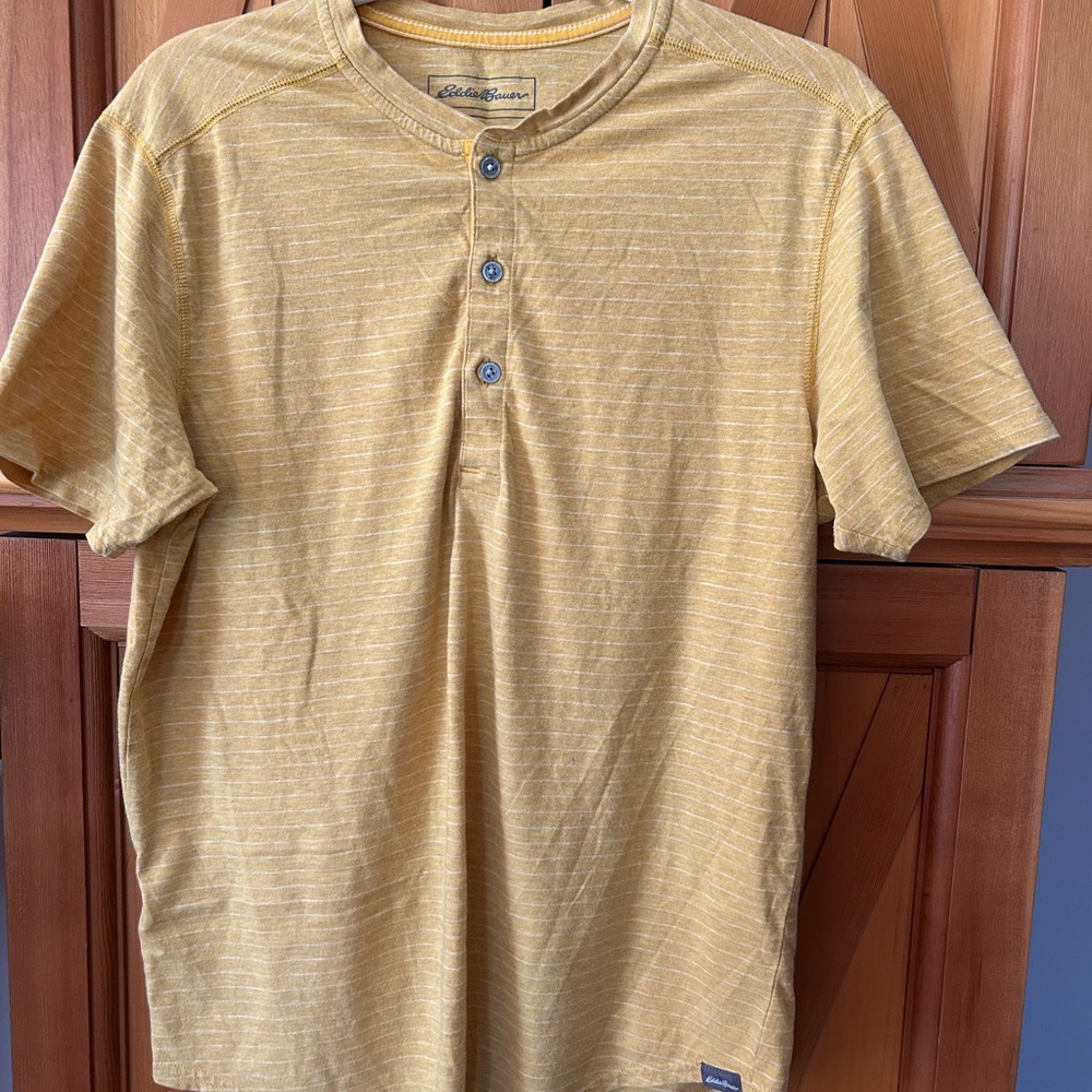 Eddie Bauer Men's Mustard Striped Henley Shirt